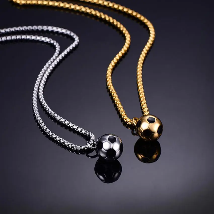 

ZFVB Men Sporty Football Necklace Stainless Steel Gold Silver color Creative Soccer Necklaces Pendants Jewelry Gift
