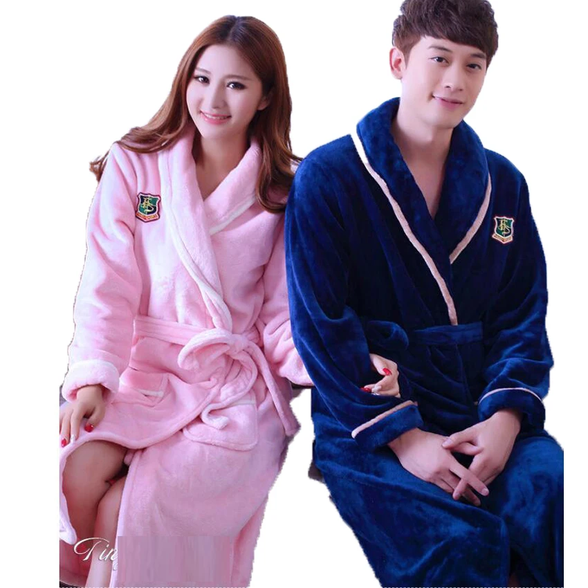 Flannel Hooded Couples Bathrobes Women’s Robes Winter Dressing Gowns