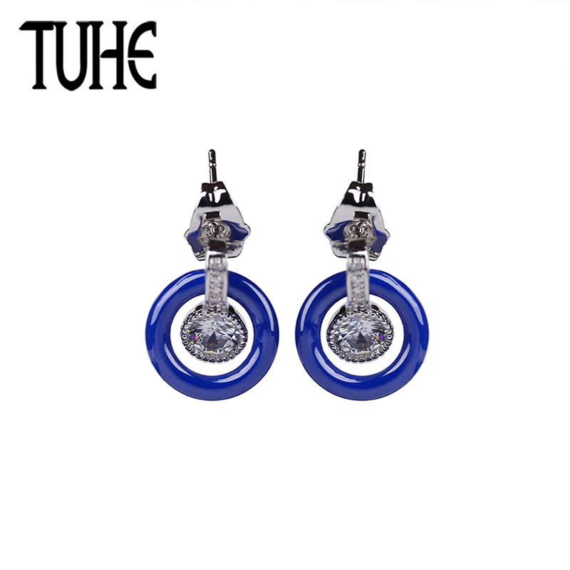 

Elegant 3 Colors Silver Blue Circle Crystal Stud Earrings Stones Cubic Zirconia Women's Earrings Female Fashion Jewelry Gifts
