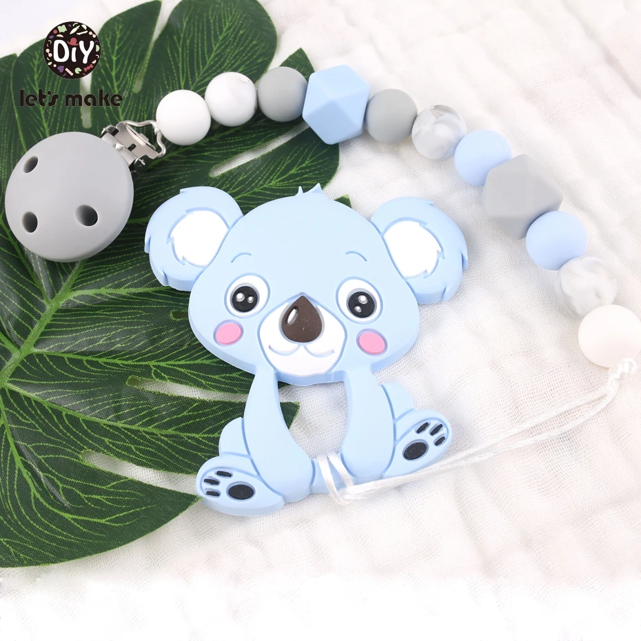 Let's make Pacifier Clip Silicone Chewing Beads BPA Free Koala Baby Shower Gift With Bag Teething Gift For Baby Dummy Clip Chain