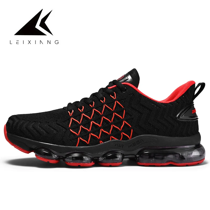 

2019 China Red Sneakers Men Trainers Big Air Sole Mesh Running Shoes Breathable Fly Knit Sport Shoes Damping Masculino Adulto