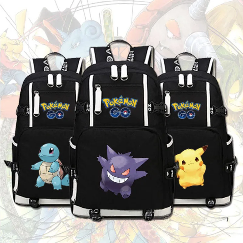 

Anime Pokemon Pocket Monster Kawaii Pikachu Gengar Charmander Emoji Women Printing Canvas School Bags Military Backpack