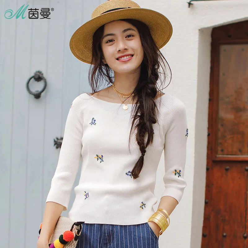 INMAN 2018 Spring Clothes Round Neck Embroidered Women Sweaters And Pullovers Sweater Women Women