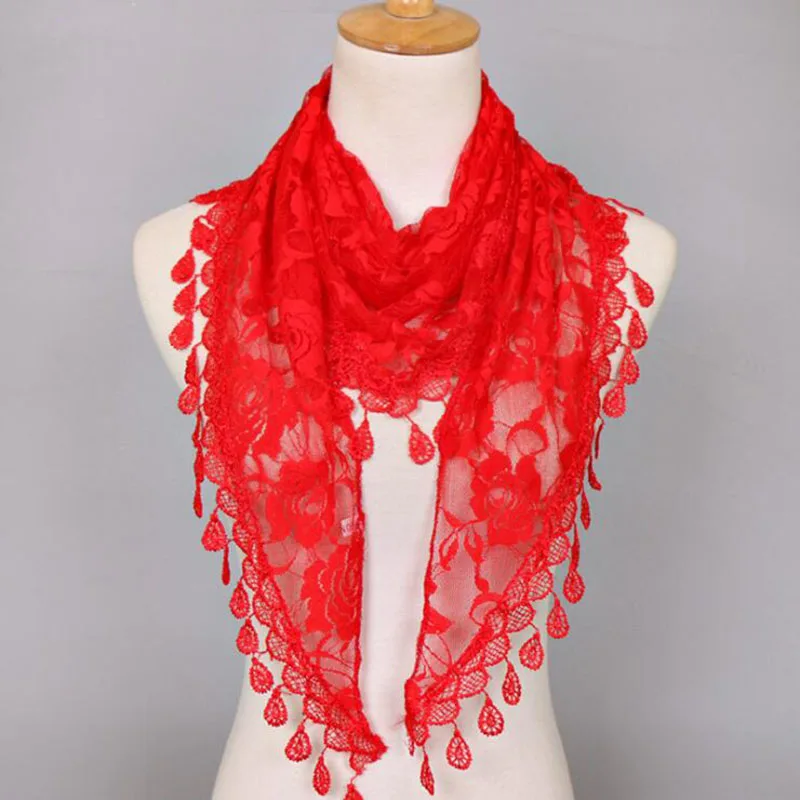 Весенний женский кружевной шарф дамский платок полый треугольный шарф женские шали и шарфы с кисточками