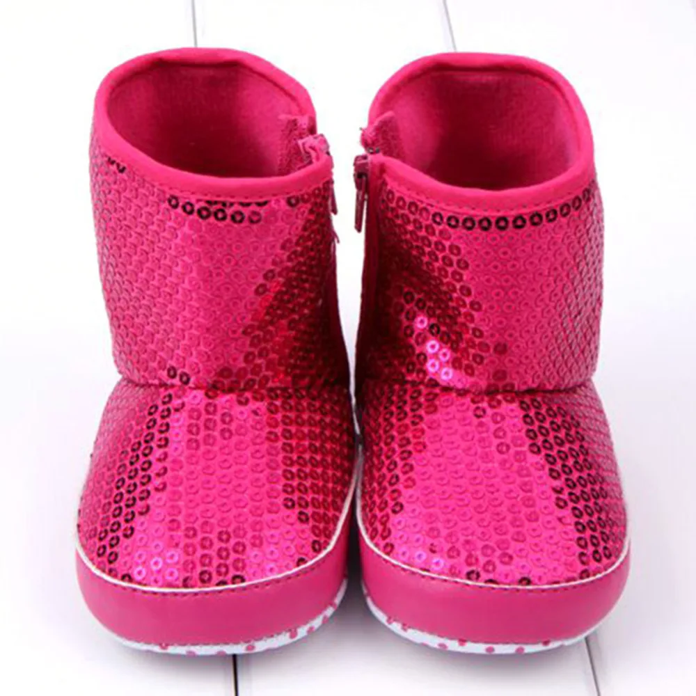 2016 Hot Sale Sequin Baby Girl High Boots Soft Sole Anti Slip Warm Toddler Girls Shoes First Walkers PE3