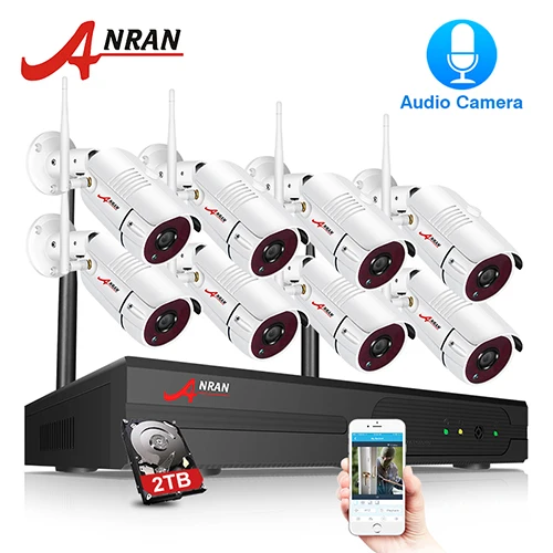 ANRAN CCTV P2P подключи и играй 8CH Wifi NVR 36IR наружная пуля 1080P видео аудио IP Беспроводная камера система безопасности жесткий диск - Цвет: White