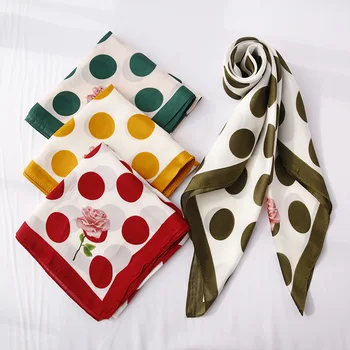 

2019 summer dot print small scarf ladies square silk scarf decorative Neckerchief fashion Elegant Hair Tie For Business Party