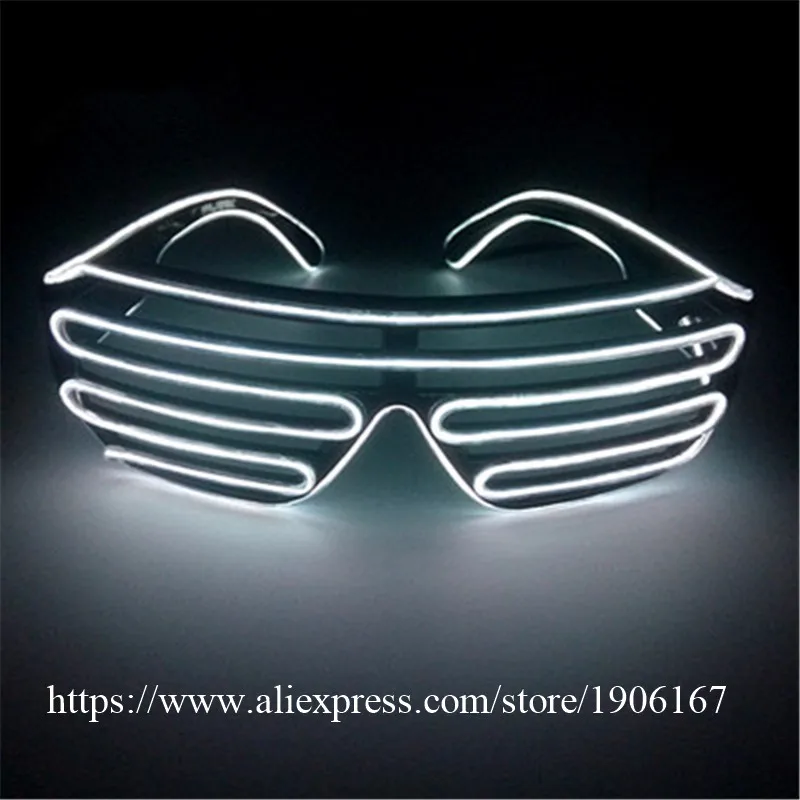 Free shipping Blue el glasses El Wire Fashion Neon LED Light Up Shutter Shaped Glow Rave Costume Party DJ Bright SunGlasses04