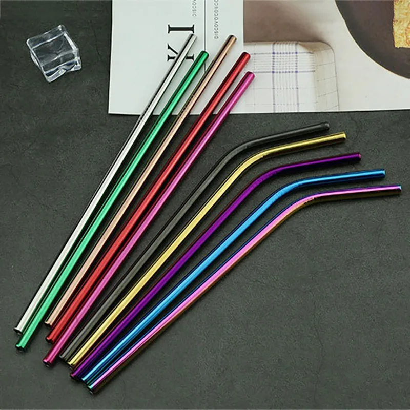 5pcs Drinking Straw Stainless Steel Metal Straw with 1 Cleaner Brush Drinkware Accessories For Drinks Milk Tea Coffee