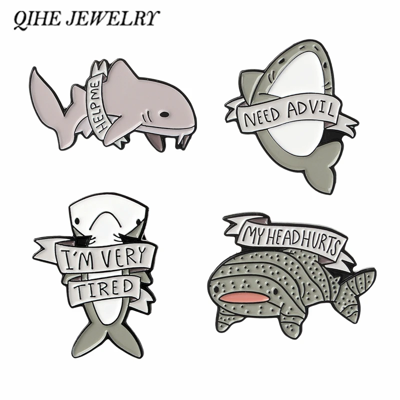 

QIHE JEWELRY Animal Dolphin Shark Whale Enamel pins Badges Brooches Save the sea animals Ocean animals jewelry