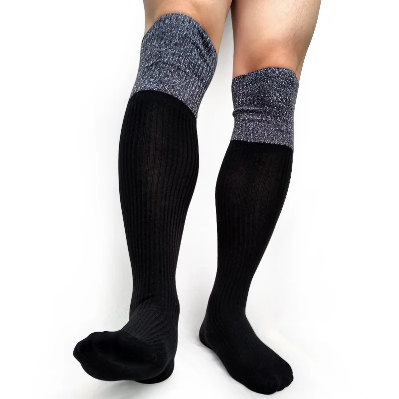Men Striped Patchwork Cotton Formal Socks Knee high Fashion Men stocking Winter Autumn Dress
