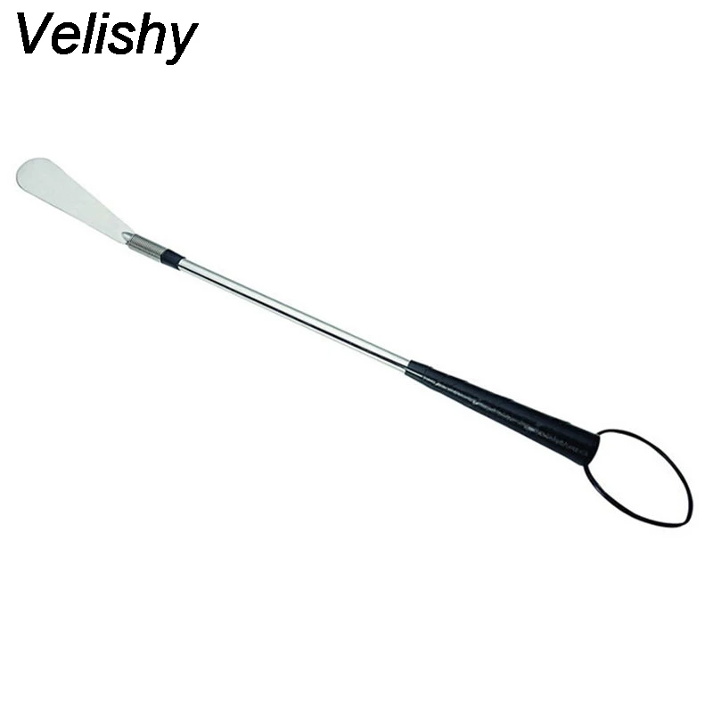 Velishy New 58cm Flexible Long Handle Shoehorn Shoe Horn AID Stick Silver Stainless Steel Shoe Horns
