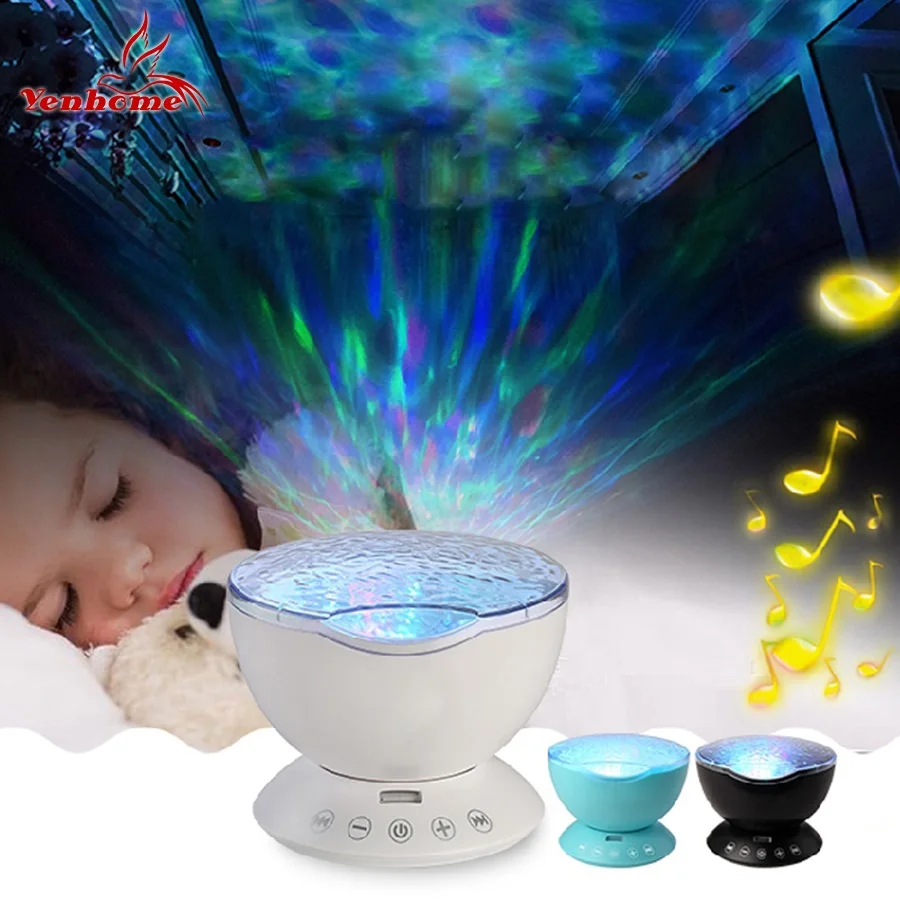 

7 Colors LED Night Light Starry Sky Aurora Remote Control Ocean Wave Projector USB Lamp With Music Novelty Lamps for Kids Room