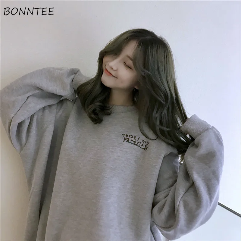 

Hoodies Women 2019 Winter Ulzzang Retro Trendy Character Printed Womens Pullover Korean Style Long Sleeve Ladies Sweatshirts