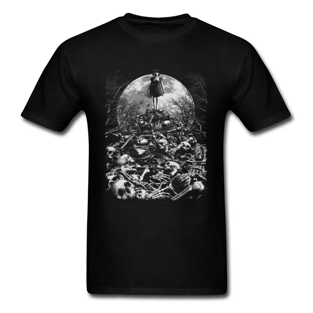 

Mountain Of Bones T Shirts Horror Skulls Tshirt Men Black Clothes Halloween Tops Girl Killer T-shirt Goth Style Moon Night