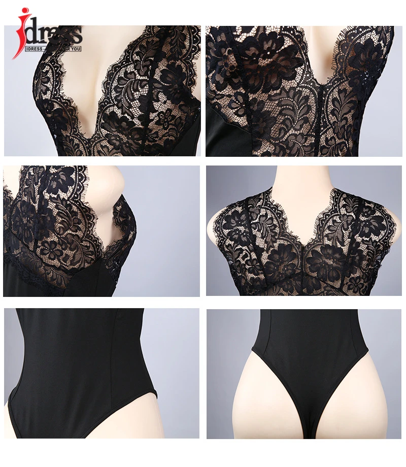 IDress Black White Sleeveless Lace Bodysuit Tops Women Sexy See Through Bodysuit Floral Bodycon Body Suit Leotard Top Outfit (9)