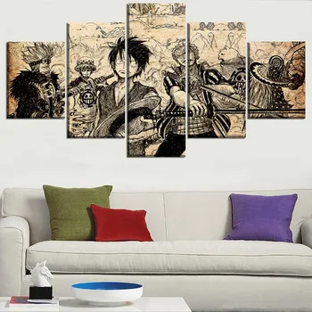 

High Quality Canvas Print One Piece Painting 5 Panel Artistic Characters Picture Framework Anime Poster Home Decorative Wall Art