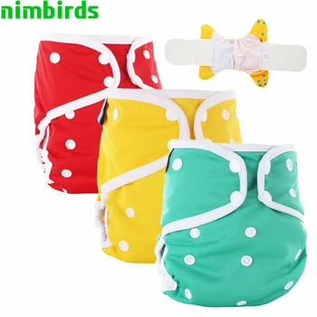 

AIO Baby Cloth Diaper With Bamboo Inserts,Reusable Waterproof PUL All In One Size Adjustable Nappies With White Color Binding