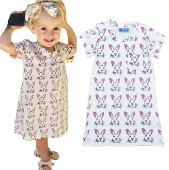 

New Kids clothes Baby Girls Summer bunny short sleeve Lolita Dress Girl Dress 1-5T sylvia sis