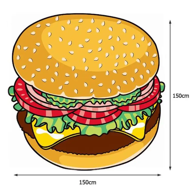 Полиэфирный пляжный коврик, гобелен 150x150 см, коврик для пикника с фруктовым принтом гамбургера, пляжное одеяло для походов, путешествий, кемпинга