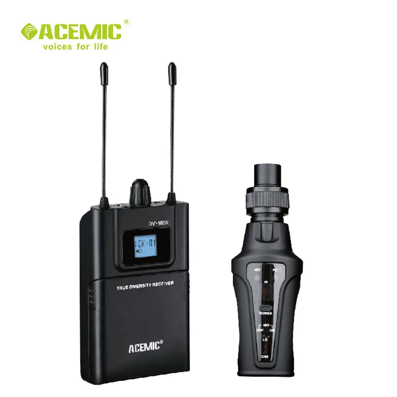 

ACEMIC DV100T wireless microphone system for Canon Nikon DSLR camera/camcorder Interview sound recording,plug on XLR transmitter