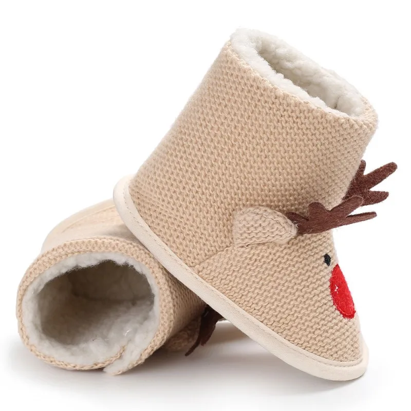 Зимняя теплая обувь с рождественским оленем для новорожденных; обувь для маленьких мальчиков; свитера; ботинки для От 0 до 1 года