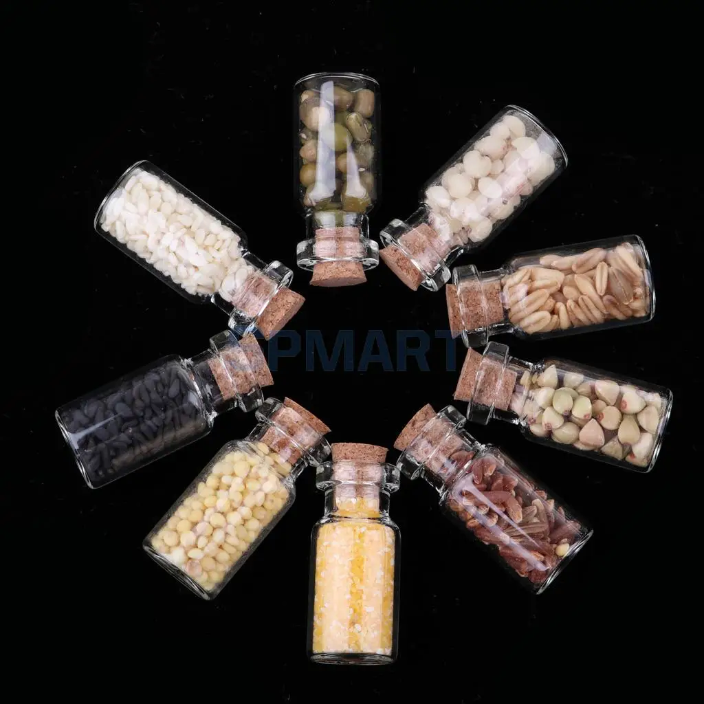 MagiDeal 9Pcs/Lot 1/12 Dollhouse Miniature Glass Jar With Dried Food Kitchen Accs for Dolls Home Office Party Decor Toys