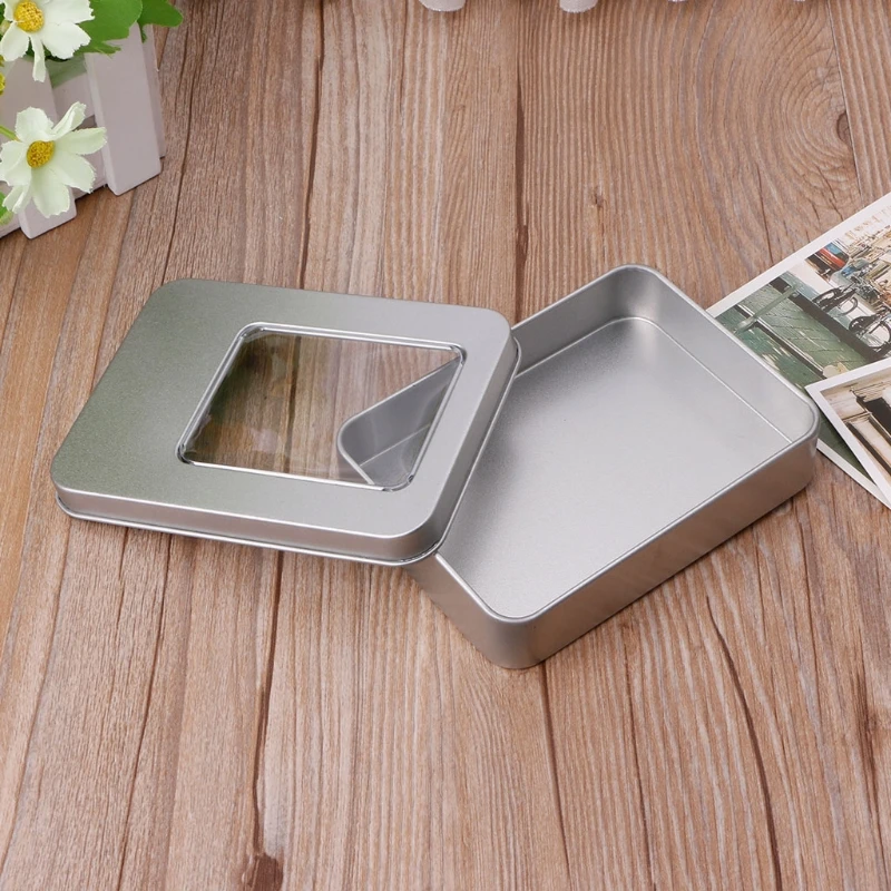

NEW Delicate Rectangular Tin Silver Storage Box Case Organizer with Half Window Lid Clear Coin Candy Key Silver Storage Box