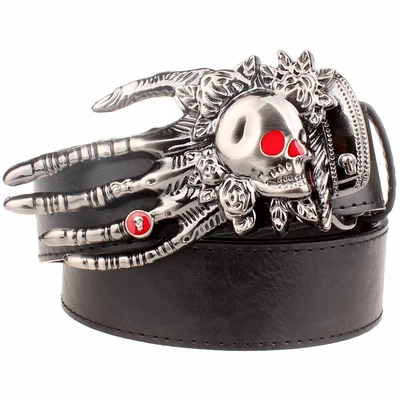 Fashion men belt skull buckle skull hand Heavy metal rock skull belt buckle skeleton head devil hand punk style belt leather belt Belts