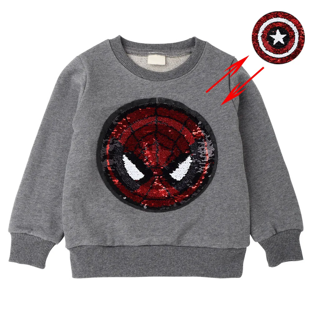 

Hot magic switchable sequin spiderman winter Autumn Child boy hoodies Sweatshirts long sleeves clothes