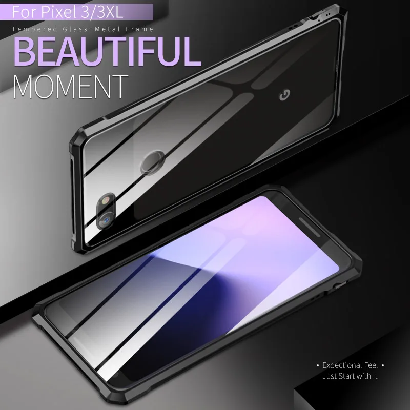 

Shockproof Metal Aluminum Bumper Frame+Tempered Glass Back Case Slim Cover For Google Pixel 3 / 3XL