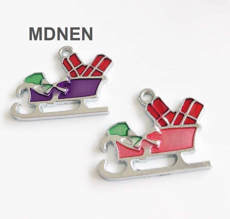 

10pcs Enamel Christmas Sled Hang Pendant DIY Accessory Charms Fit Phone Strips Wristband Belt Tags Collar Keychain