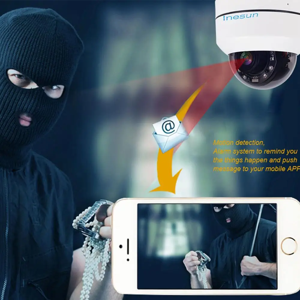 Inesun Mini WiFi Security Camera Pan Tilt 4x Zoom PTZ Macchina Fotografica Dell'interno/Esterna del