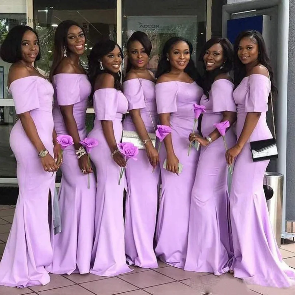 

Lavender South African Mermaid Bridesmaid Dresses Short Sleeves Mermaid Bridesmaid Gowns Off The Shoulder Formal Bridesmaid Wear