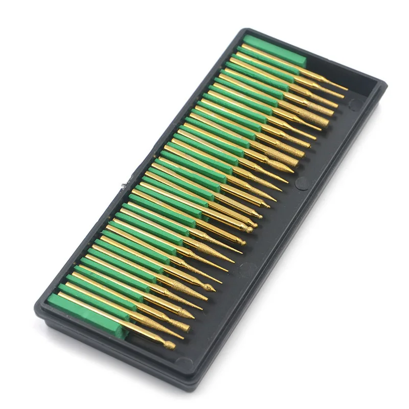  30pcs 3MM Titanium Diamond Burrs Bit Set Dremel Rotary Burrs Tool Grinder Accessories Power Tools E