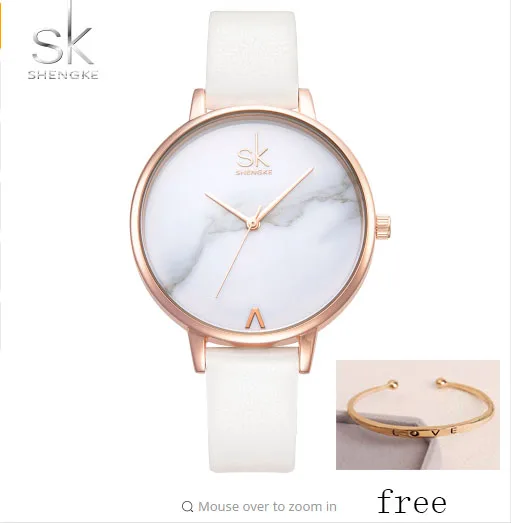 

Shengke Top Brand Fashion Ladies Watches Leather Female Quartz Watch Women Thin Casual Strap Watch Reloj Mujer Marble Dial SK