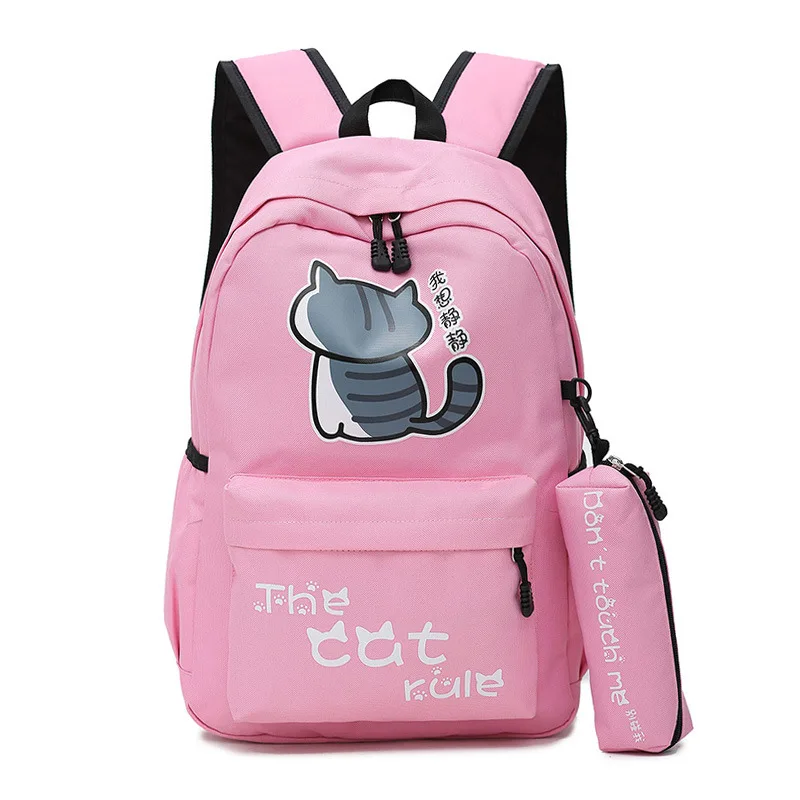 

Cute Cartoon Cat canvas women Backpack Schoolbag for Teenage Girls casual School bags Famale travel backpack bookbag 2019