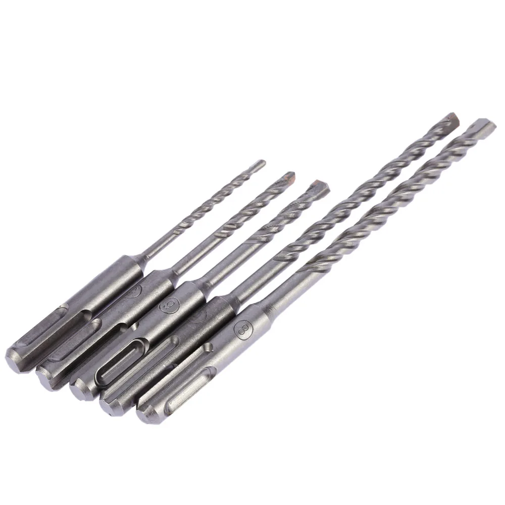 

5pcs/set 2 Pits 2 Slots SDS Shank Electric Hammer Drill Bit Set SDS PLUS Rotary Hammer Impact Drill Bit Concrete Masonry Drill