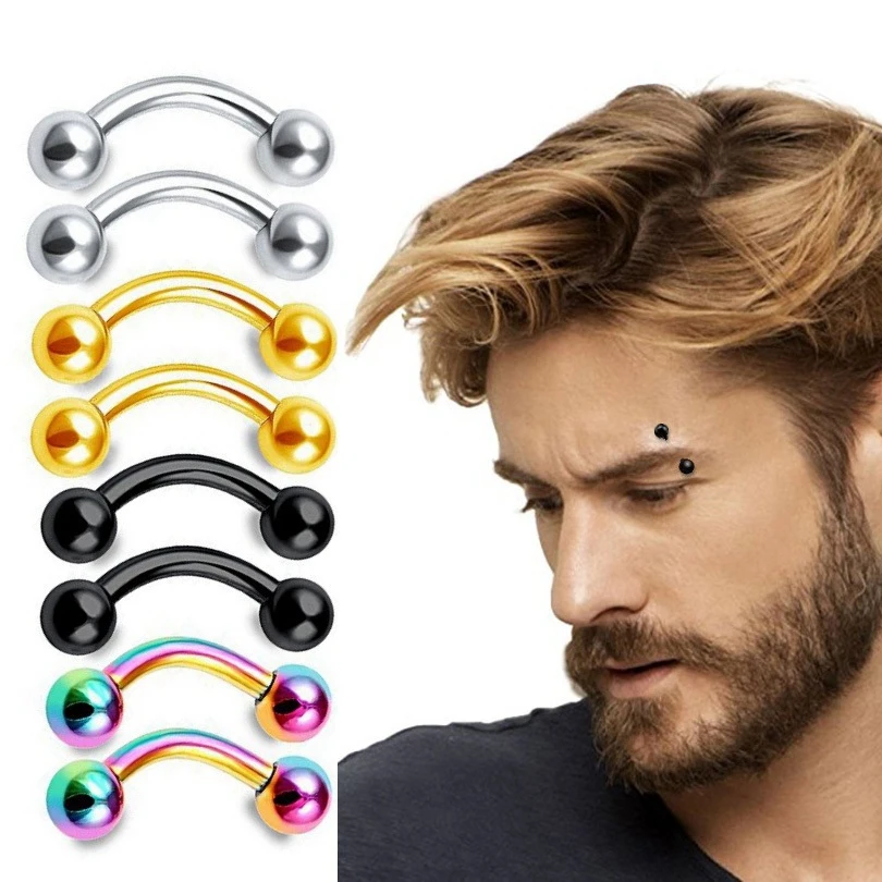

2 pcs Surgical Steel Anti Eyebrow Piercing Stud Body Jewelry Punk Colorful Curved Barbells Ear Bone Ring Lip Piercings for Women