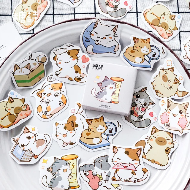 Kawaii Cat collection Paper Small Diary Mini Japanese Cute box Stickers set Scrapbooking kawaii Flakes Journal Stationery