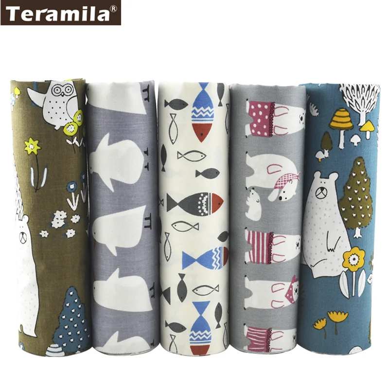 

Teramila Cotton Fabric 5 Designs Animals Patchwork Fat Quarter Bundle Meter Quilting Bedding Home Textile Tissue