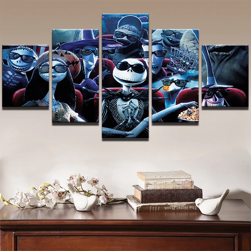 Us 5 43 44 Off 5 Panel Painting Canvas Picture Prints Nightmare Before Christmas Movie Poster Home Decor Frame Bedroom Wall Art For Living Room In
