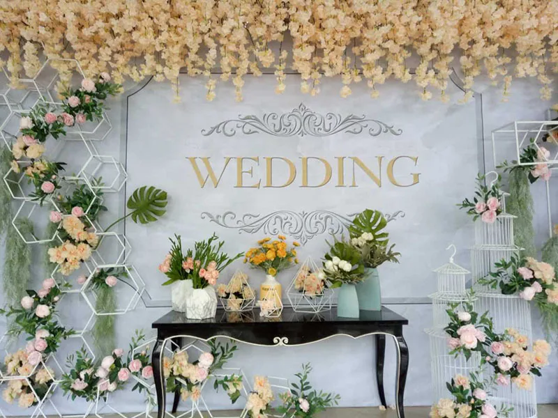 Flone Artificial Creative Hexagonal Wedding Background Layout T Station Road Lead Flowers Props Iron Art Scene Design Decoration (15)