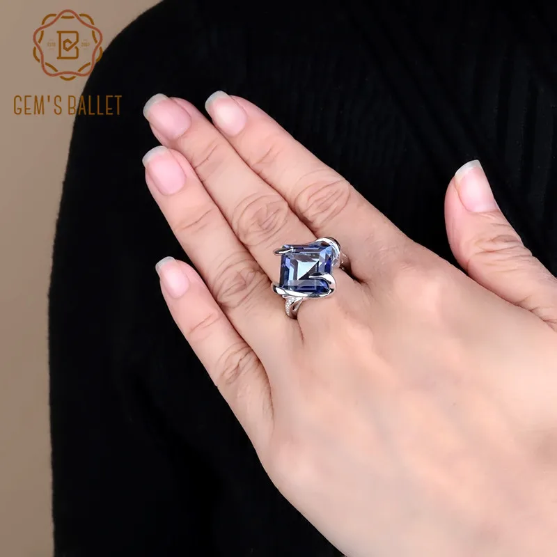 Gem's Ballet New Natural Iolite Blue Mystic Quartz Gemstone Ring 925 Sterling Silver Square Classic Rings For Woman Fine Jewelry Gem's Ballet New Natural Iolite Blue Mystic Quartz Gemstone Ring 925 Sterling Silver Square Classic Rings For Woman Fine Jewelry