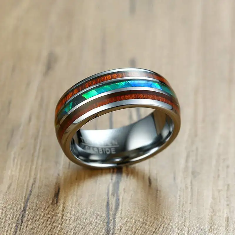 Полированное мужское кольцо из карбида вольфрама и дерева, обручальное кольцо Anillos para hombres