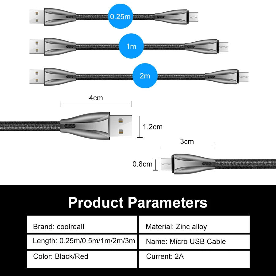 Coolreall USB кабель Micro USB кабель 2A цинковый сплав кабель для быстрой зарядки для Xiaomi samsung huawei кабель для передачи данных для мобильного телефона