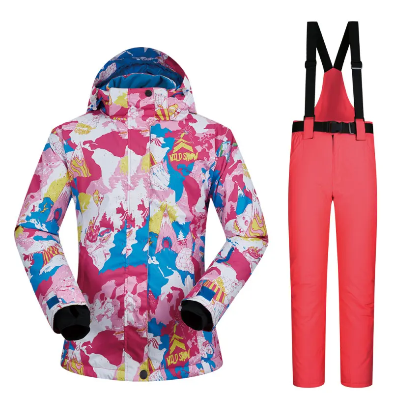 Women Ski Suit Brands New Windproof Waterproof Breathable Warmth Snow Jacket and Pant Winter Sets Skiing and Snowboarding Jacket - Цвет: MHXR Watermalon Red