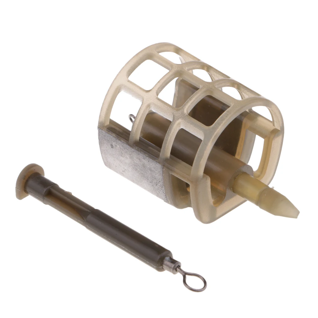 2pcs Fishing Feeder Bait Cage Lure Holder Basket Trap Fishing Tackle with Lead Sinker 25g S & L