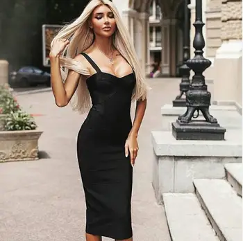 

Wholeslae 16 Colors Sexy V Neck Knee Length Bandage Dress 2018 Celebrity Designer Fashion Dress Vestidos