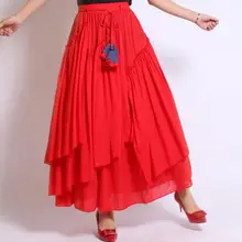 Pleated loose long skirt cotton and linen skirt women